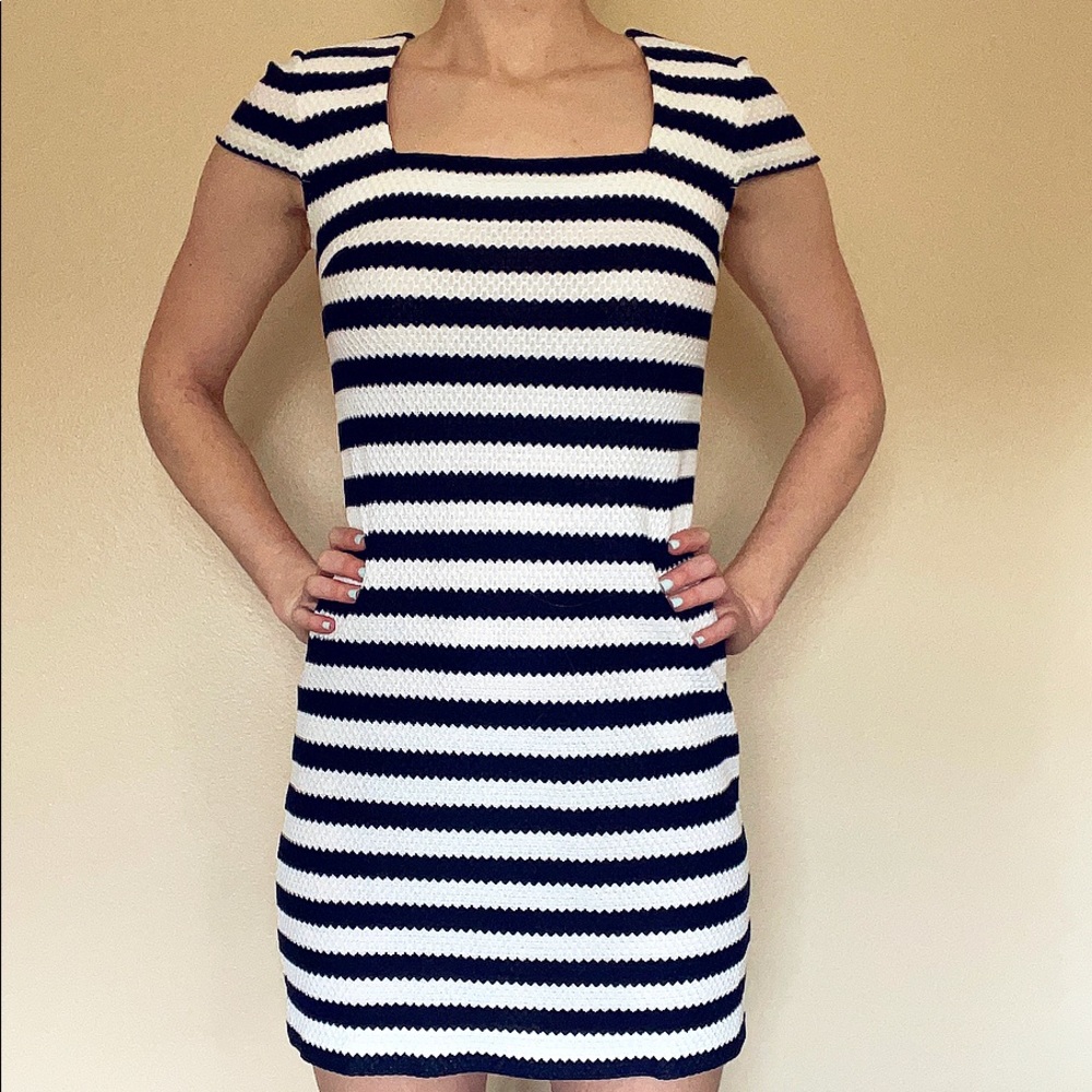 Beautiful navy blue & white striped dress